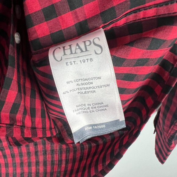 NWT Chaps Easy Care Buffalo Check Plaid Buttondown Shirt Red Black Size Large L - Picture 8 of 11